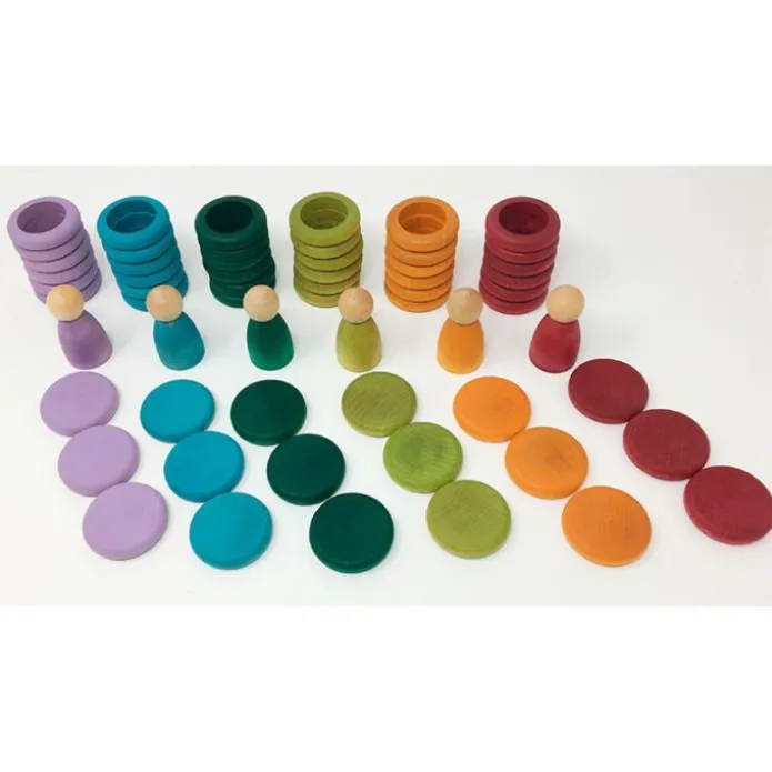 Set de muñecos Nins®, anillas y monedas de madera colores pastel - Grapat