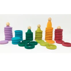 Set de muñecos Nins®, anillas y monedas de madera colores pastel - Grapat