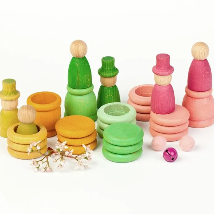 Set de muñecos Nins®, Magos, anillas y monedas de madera Aguamarina Primavera - Grapat