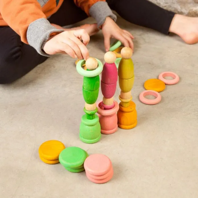 Set de muñecos Nins®, Magos, anillas y monedas de madera Aguamarina Primavera - Grapat