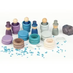 Set de muñecos Nins®, Magos, anillas y monedas de madera Aguamarina Invierno - Grapat