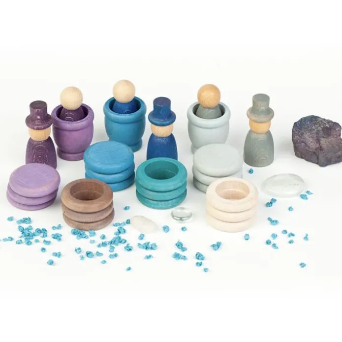 Set de muñecos Nins®, Magos, anillas y monedas de madera Aguamarina Invierno - Grapat