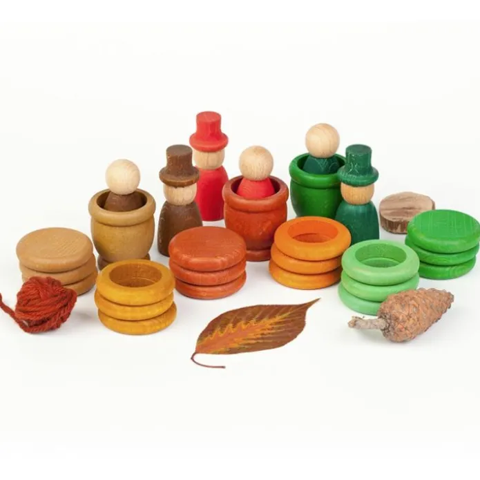 Set de muñecos Nins®, Magos, anillas y monedas de madera Aguamarina Otoño - Grapat