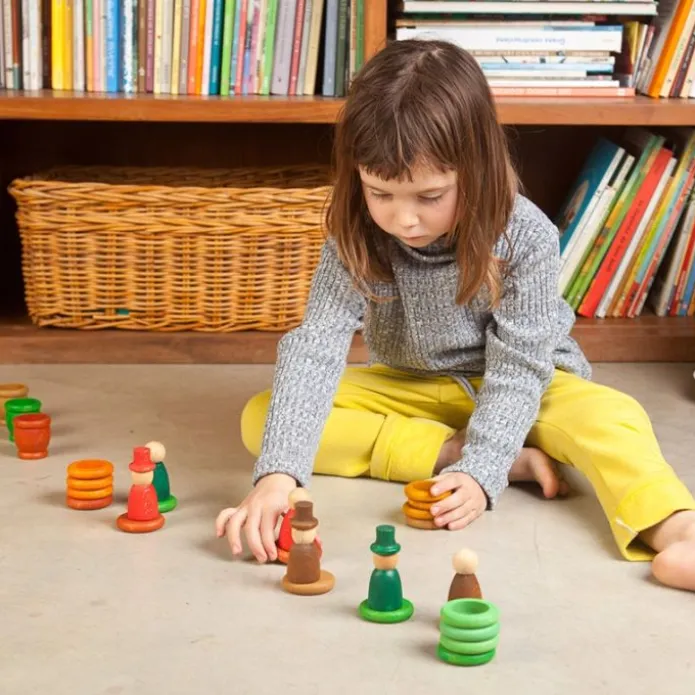 Set de muñecos Nins®, Magos, anillas y monedas de madera Aguamarina Otoño - Grapat