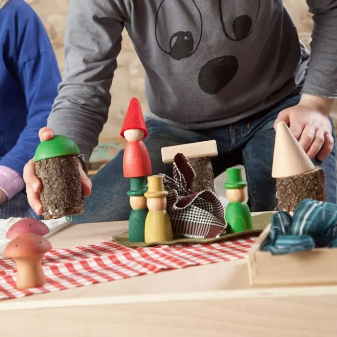 Set de muñecos Nins®, Magos, setas, saquitos y formas de madera - Grapat