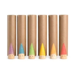 Set de 6 muñecos palos bebés de madera y 6 tubos de cartón - Grapat