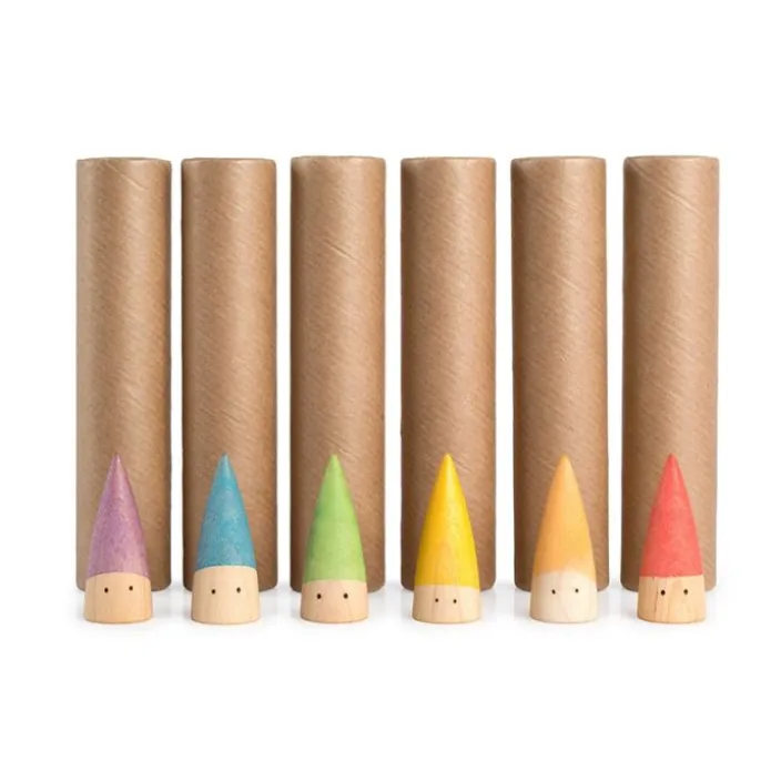 Set de 6 muñecos palos bebés de madera y 6 tubos de cartón - Grapat