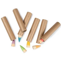 Set de 6 muñecos palos bebés de madera y 6 tubos de cartón - Grapat