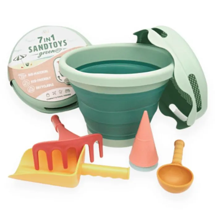 Set de playa compacto verde con 7 piezas Bioplástico - CompacToys