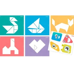 Set de 4 tangrams de colores translúcidos y tarjetas de actividades - Miniland