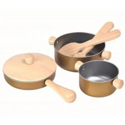 Set de utensilios de cocina de madera y metal - PlanToys