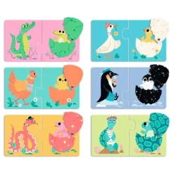 Set 6 puzles Dúo Animales y huevos 12 piezas - Djeco