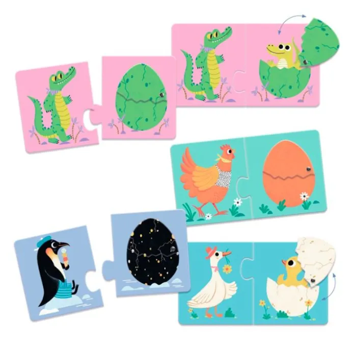 Set 6 puzles Dúo Animales y huevos 12 piezas - Djeco