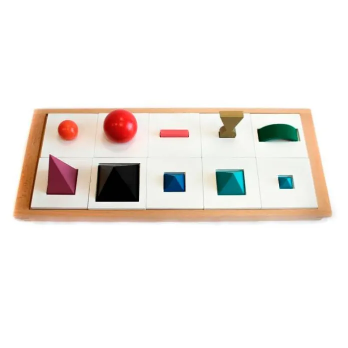 Sólidos gramaticales de madera con bandeja - Montessori