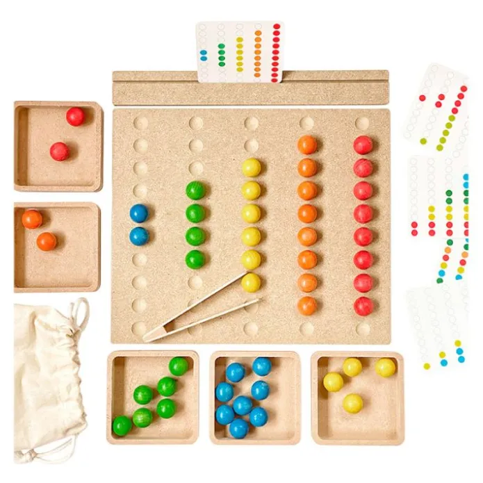 Super pack de madera para clasificar bolas de colores con pinzas - Panaram