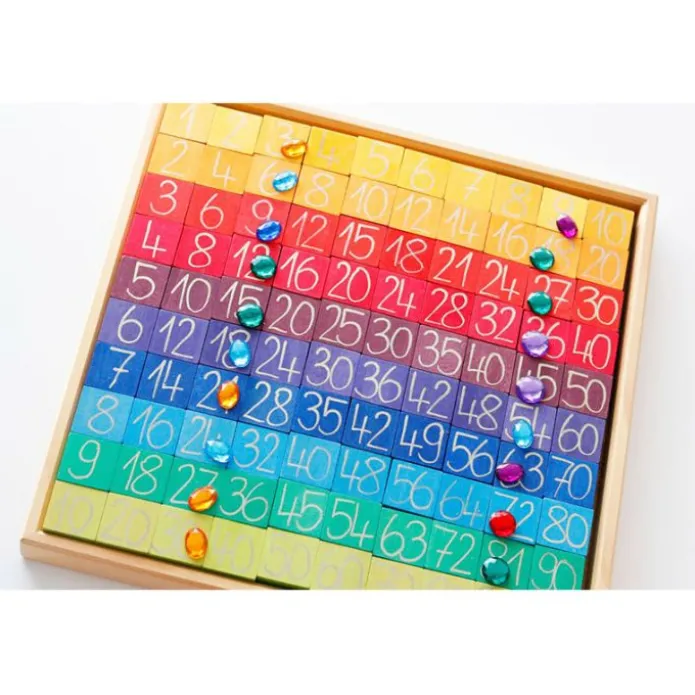 Tabla con fichas de madera para multiplicar y contar - Grimm's