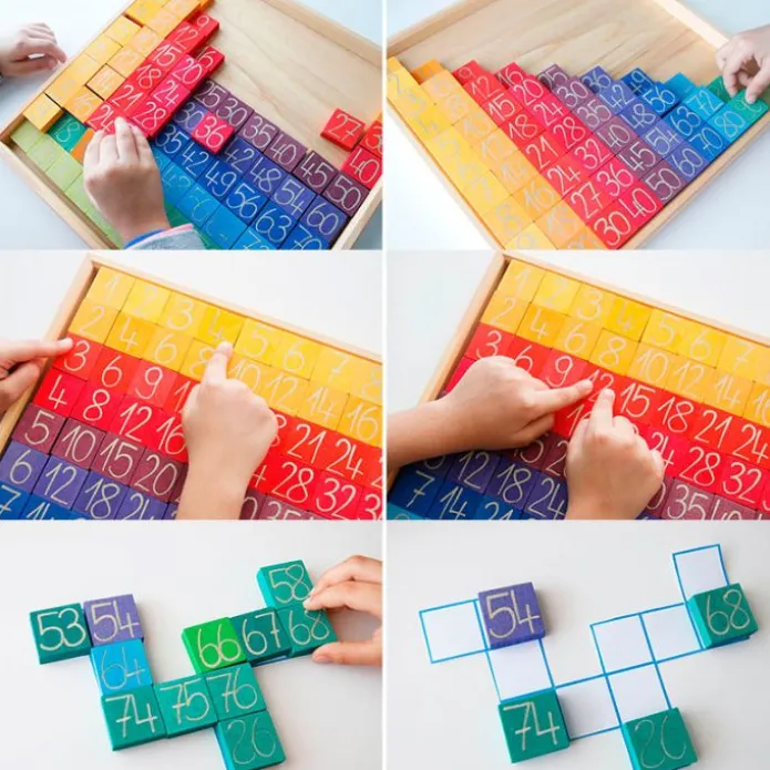 Tabla con fichas de madera para multiplicar y contar - Grimm's