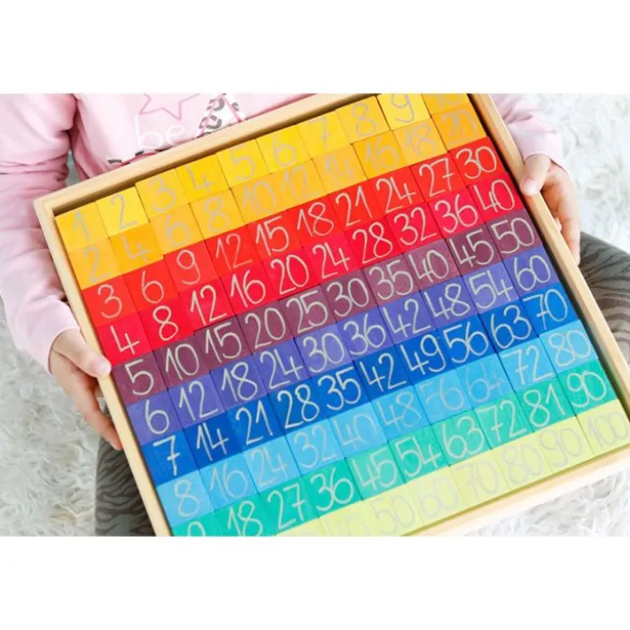 Tabla con fichas de madera para multiplicar y contar - Grimm's
