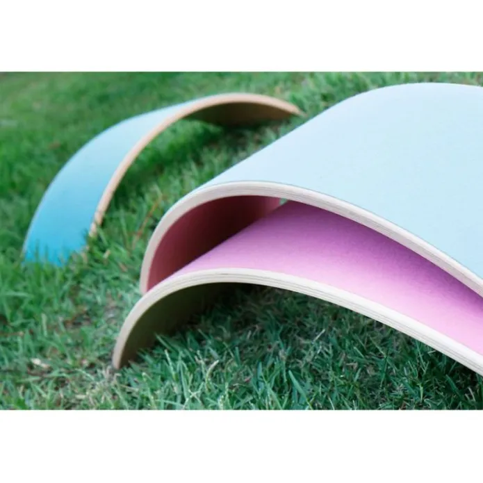 Tabla curva de madera de haya lacada transparente con fieltro fucsia Original - Wobbel + REGALO macaron