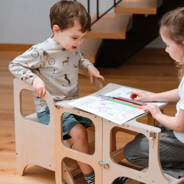 Taburete de aprendizaje de madera con altura ajustable MIIMO - Ette Tete