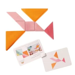 Tangram de madera naranja y rosa con librito - Grimm's