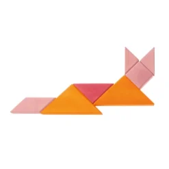 Tangram de madera naranja y rosa con librito - Grimm's