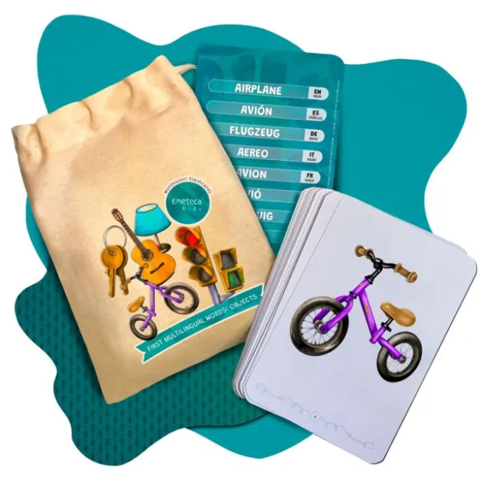 Tarjetas 8 idiomas Mis primeras palabras multilingües: objetos (32) - Emeteca Kids