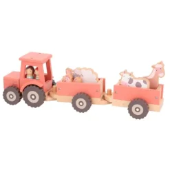 Tractor con remolques, personajes y animales de madera - Monnëka