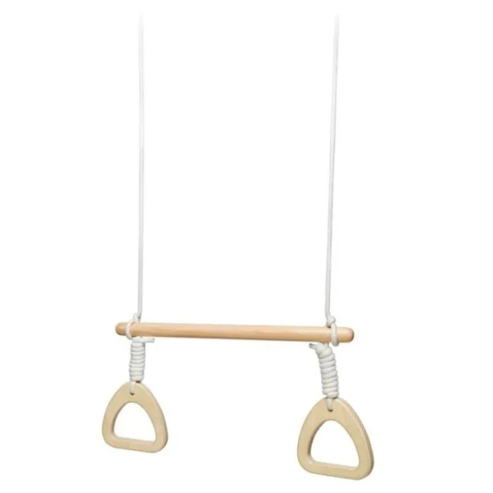 Trapecio de cuerda y madera con anillas para interior o exterior - Kinderfeets