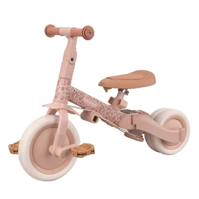 Triciclo con barra convertible en bicicleta 4 en 1 rosa - Little Dutch