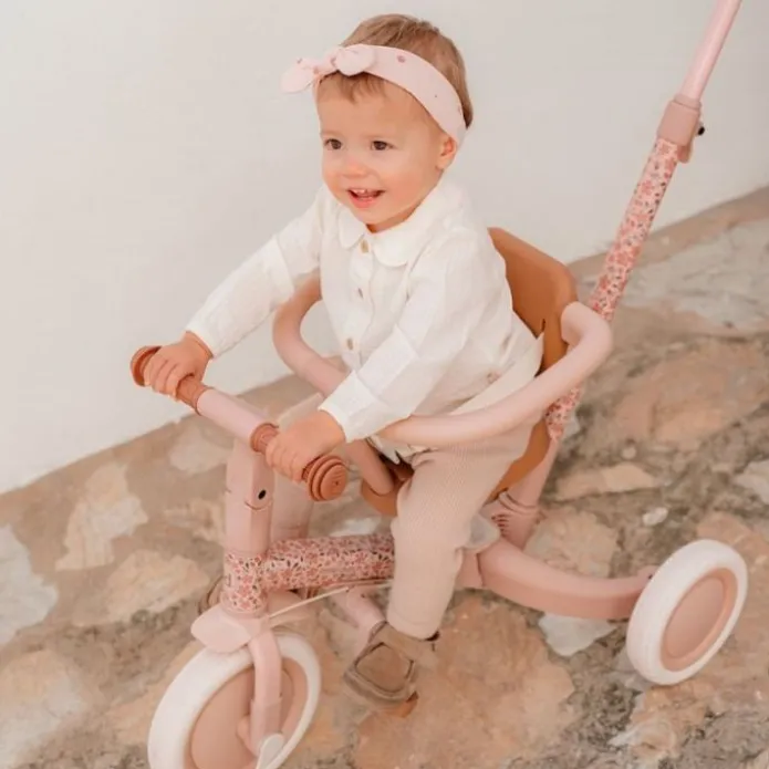 Triciclo con barra convertible en bicicleta 4 en 1 rosa - Little Dutch