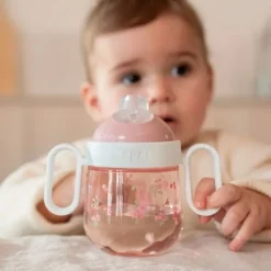 Vaso de aprendizaje con boquilla y asas rosa Jardín de Hadas Mepal - Little Dutch