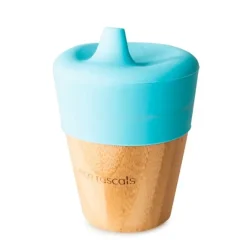 Vaso de aprendizaje con tapa de silicona azul 190 ml - Madera de Bambú - Eco Rascals