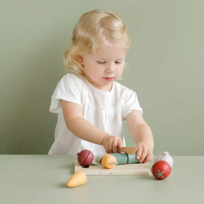 Verduras, cuchillo y tabla de madera para cortar - Little Dutch