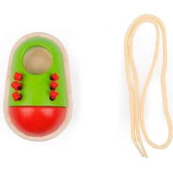 Zapato de madera con cordones para atar verde y rojo - PlanToys